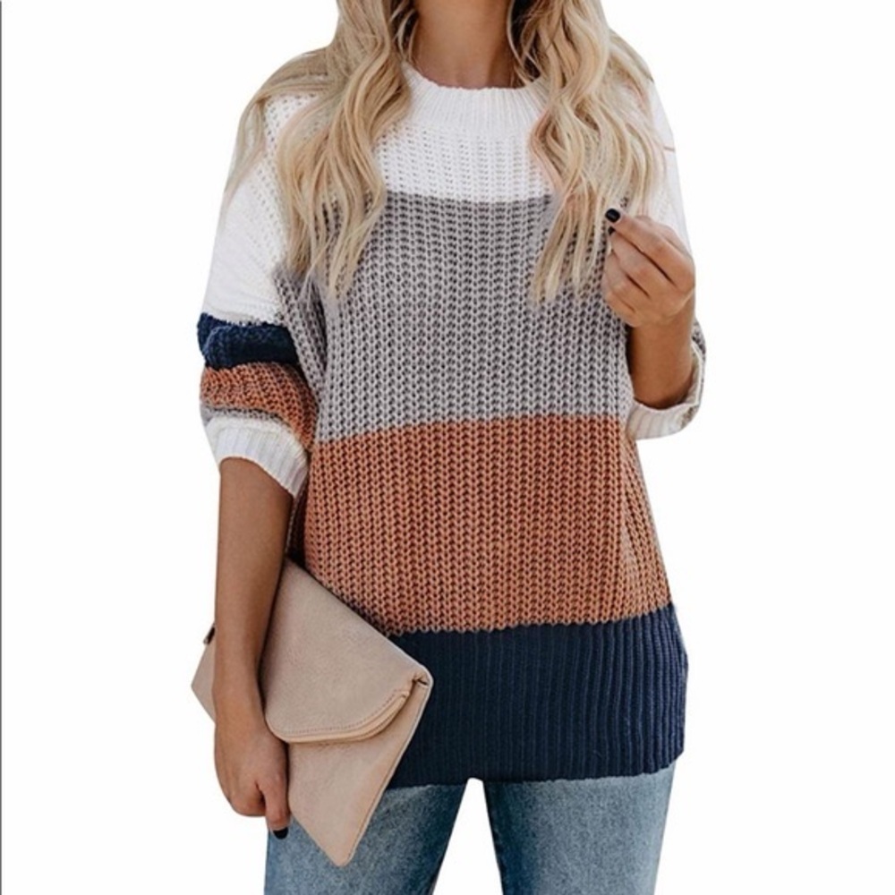 DONATING SOON- MEROKEETY Color Block Knit Pullover Sweater